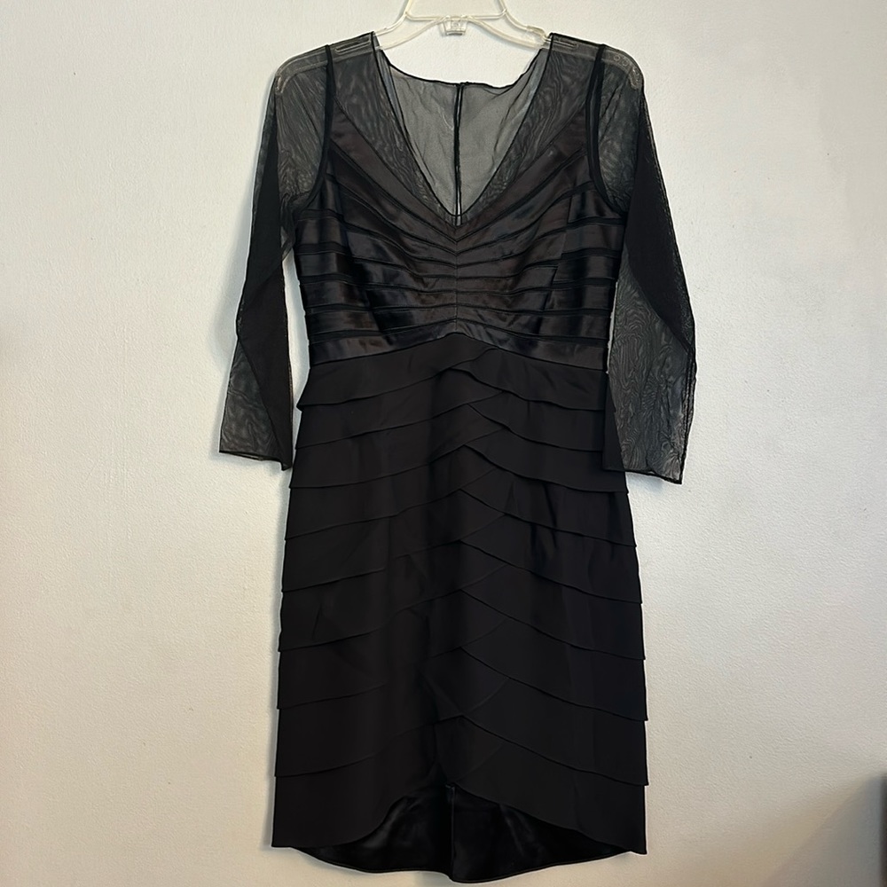 Chetta B women black 100% silk black formal cocktail party dress with tiers